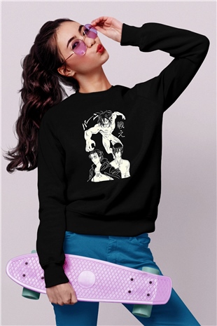 Attack On Titan Baskılı Unisex Siyah Sweatshirt