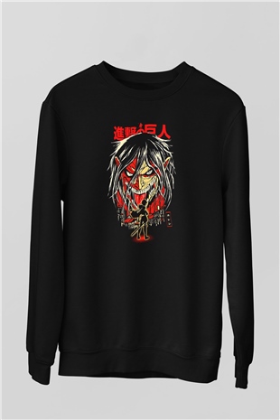 Attack On Titan Baskılı Unisex Siyah Sweatshirt