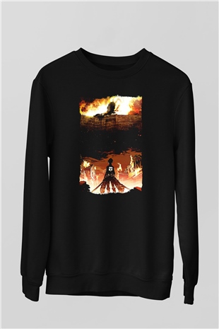 Attack On Titan Baskılı Unisex Siyah Sweatshirt