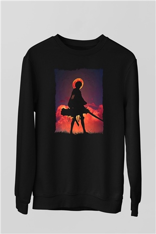 Attack On Titan Baskılı Unisex Siyah Sweatshirt