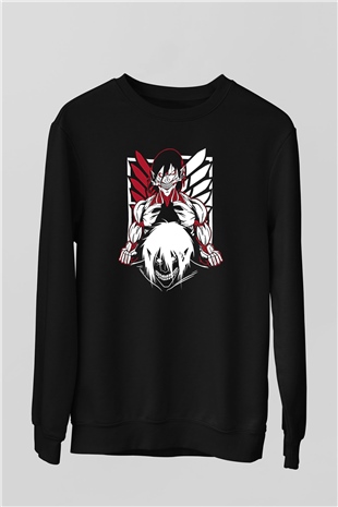 Attack On Titan Baskılı Unisex Siyah Sweatshirt