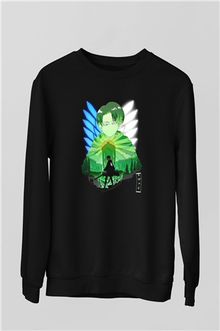 Attack On Titan Baskılı Unisex Siyah Sweatshirt
