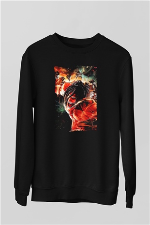 Attack On Titan Baskılı Unisex Siyah Sweatshirt