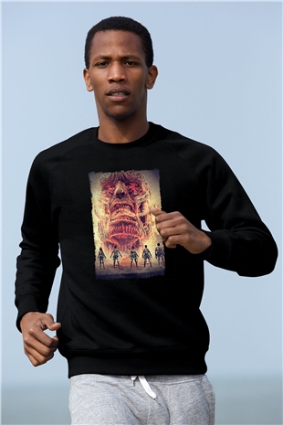 Attack On Titan Baskılı Unisex Siyah Sweatshirt