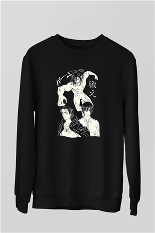 Attack On Titan Baskılı Unisex Siyah Sweatshirt