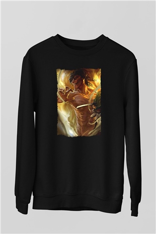 Attack On Titan Baskılı Unisex Siyah Sweatshirt