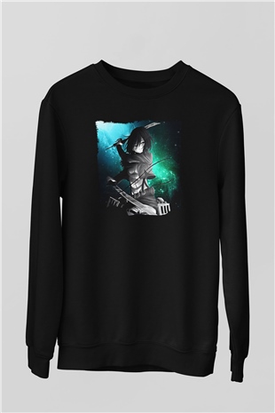 Attack On Titan Baskılı Unisex Siyah Sweatshirt