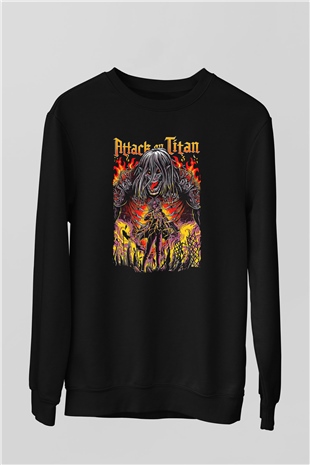 Attack On Titan Baskılı Unisex Siyah Sweatshirt