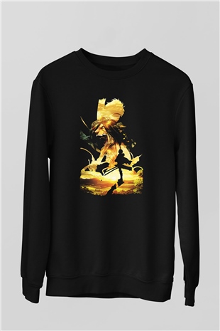Attack On Titan Baskılı Unisex Siyah Sweatshirt