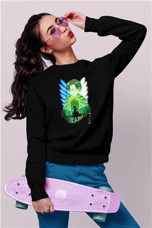 Attack On Titan Baskılı Unisex Siyah Sweatshirt