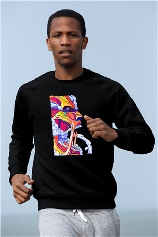 Attack On Titan Baskılı Unisex Siyah Sweatshirt