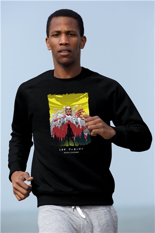 Attack On Titan Baskılı Unisex Siyah Sweatshirt
