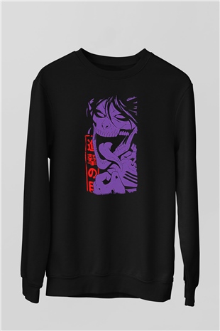 Attack On Titan Baskılı Unisex Siyah Sweatshirt