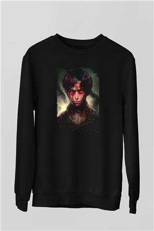 Attack On Titan Baskılı Unisex Siyah Sweatshirt