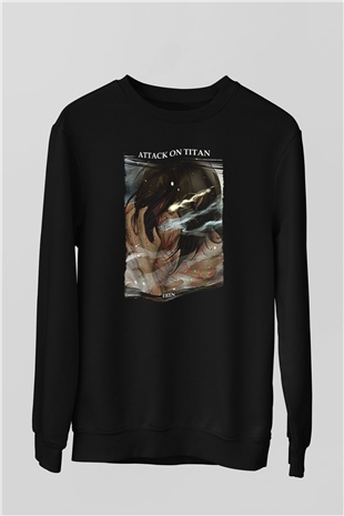 Attack On Titan Baskılı Unisex Siyah Sweatshirt