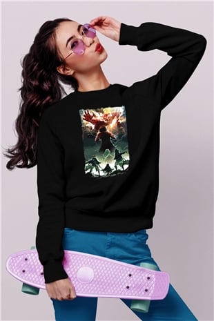 Attack On Titan Baskılı Unisex Siyah Sweatshirt