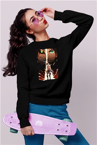 Attack On Titan Baskılı Unisex Siyah Sweatshirt