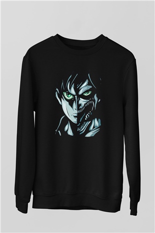 Attack On Titan Baskılı Unisex Siyah Sweatshirt
