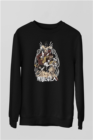 Attack On Titan Baskılı Unisex Siyah Sweatshirt