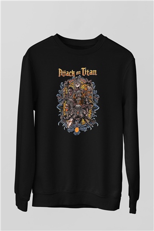 Attack On Titan Baskılı Unisex Siyah Sweatshirt