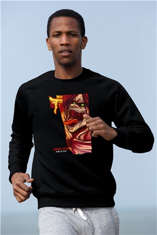 Attack On Titan Baskılı Unisex Siyah Sweatshirt
