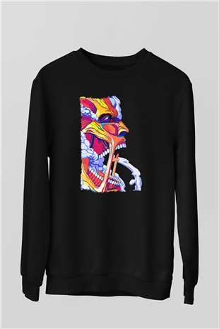 Attack On Titan Baskılı Unisex Siyah Sweatshirt