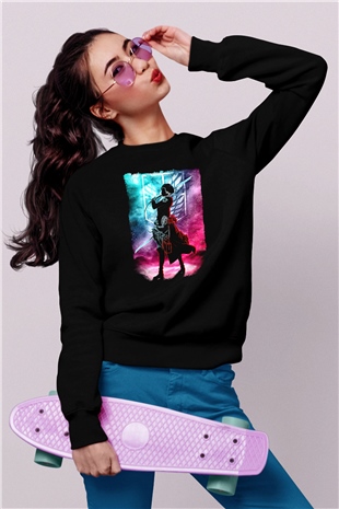 Attack On Titan Baskılı Unisex Siyah Sweatshirt