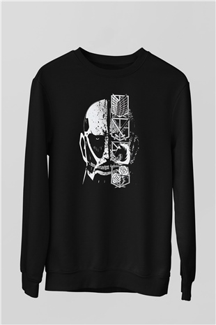 Attack On Titan Baskılı Unisex Siyah Sweatshirt