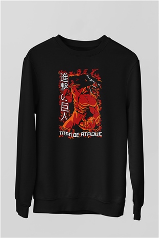 Attack On Titan Baskılı Unisex Siyah Sweatshirt