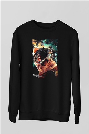 Attack On Titan Baskılı Unisex Siyah Sweatshirt