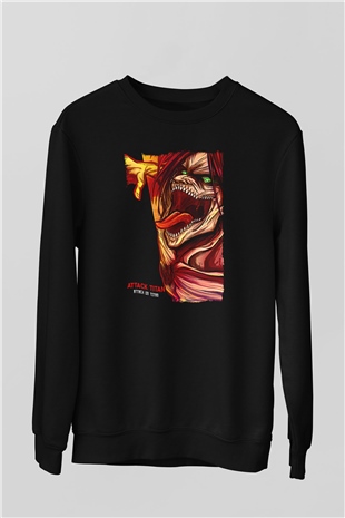 Attack On Titan Baskılı Unisex Siyah Sweatshirt