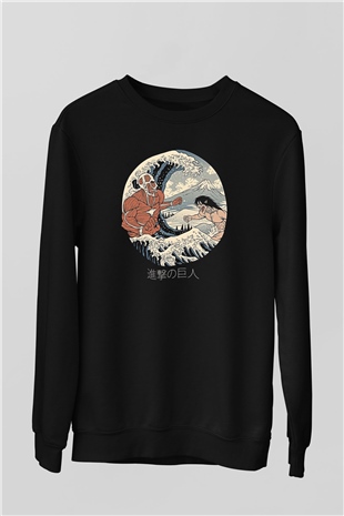 Attack On Titan Baskılı Unisex Siyah Sweatshirt