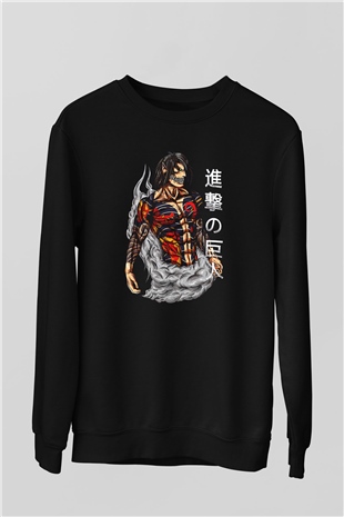 Attack On Titan Baskılı Unisex Siyah Sweatshirt