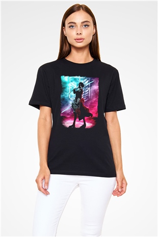 Attack On Titan Baskılı Unisex Siyah Tişört - Tshirt