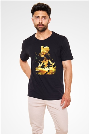 Attack On Titan Baskılı Unisex Siyah Tişört - Tshirt