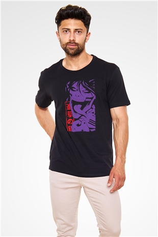 Attack On Titan Baskılı Unisex Siyah Tişört - Tshirt