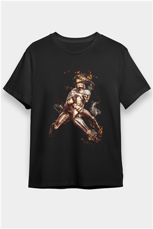 Attack On Titan Baskılı Unisex Siyah Tişört - Tshirt