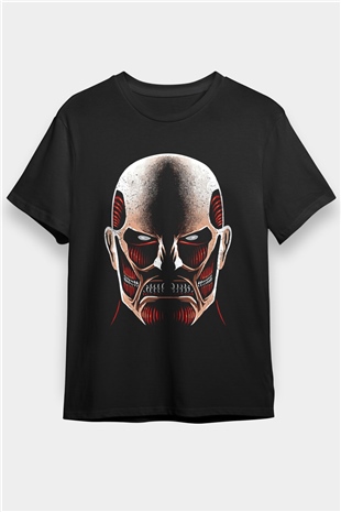 Attack On Titan Baskılı Unisex Siyah Tişört - Tshirt