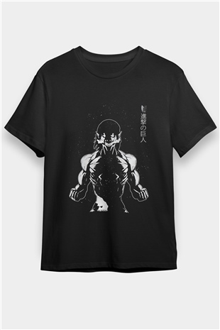 Attack On Titan Baskılı Unisex Siyah Tişört - Tshirt