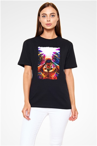 Attack On Titan Baskılı Unisex Siyah Tişört - Tshirt