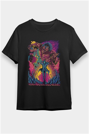 Attack On Titan Baskılı Unisex Siyah Tişört - Tshirt