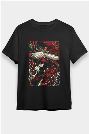 Attack On Titan Baskılı Unisex Siyah Tişört - Tshirt