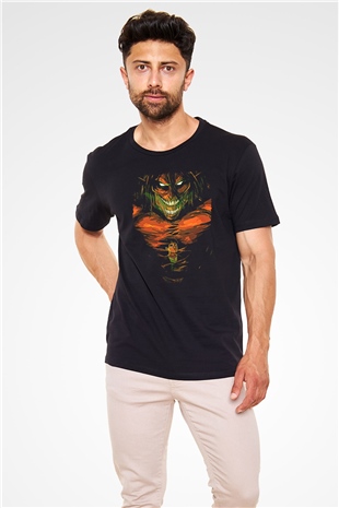 Attack On Titan Baskılı Unisex Siyah Tişört - Tshirt