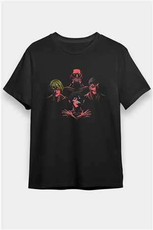 Attack On Titan Baskılı Unisex Siyah Tişört - Tshirt