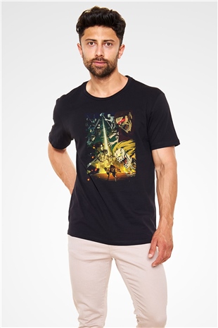 Attack On Titan Baskılı Unisex Siyah Tişört - Tshirt