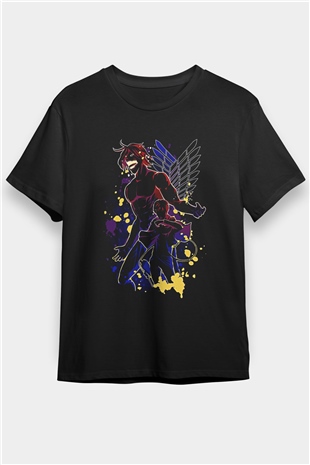 Attack On Titan Baskılı Unisex Siyah Tişört - Tshirt