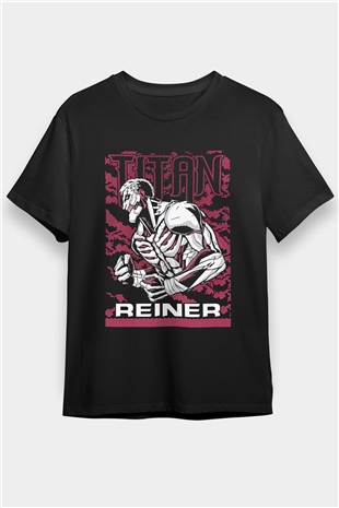 Attack On Titan Baskılı Unisex Siyah Tişört - Tshirt