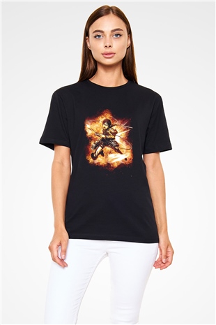 Attack On Titan Baskılı Unisex Siyah Tişört - Tshirt
