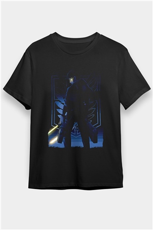 Attack On Titan Baskılı Unisex Siyah Tişört - Tshirt