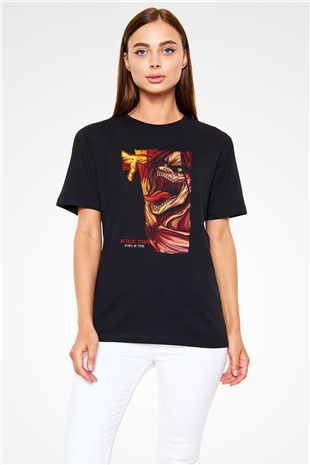Attack On Titan Baskılı Unisex Siyah Tişört - Tshirt